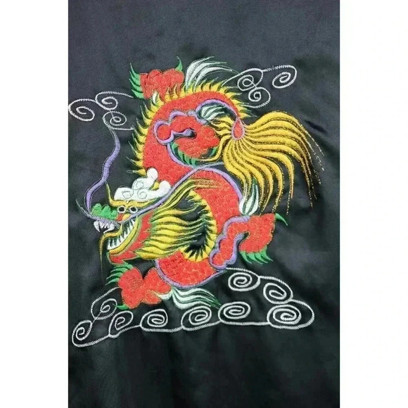 Women's Reversable Kimono Robe-Embroidered Dragon-One Size-Missing Belt-Pockets - Picture 2 of 6